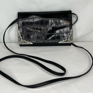 Brighton Black Leather Purse Crossbody Bag Crocodile Embossed